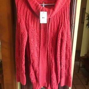 Free People Women's Medium Beautiful Sweater Jacket Deep Rose New With Tag